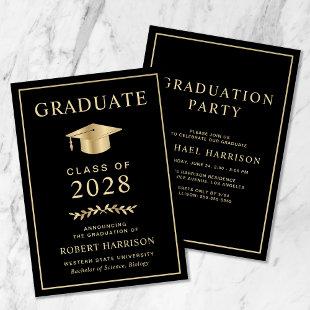 Elegant College Black Gold Graduation Party Invitation