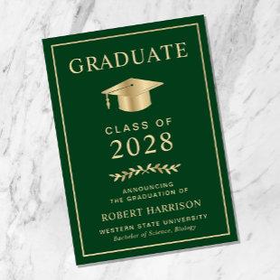Elegant College Green Gold Graduation Announcement