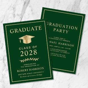 Elegant College Green Gold Graduation Party Invitation