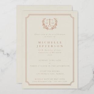 Elegant Cream Law School Graduation Party Foil Invitation