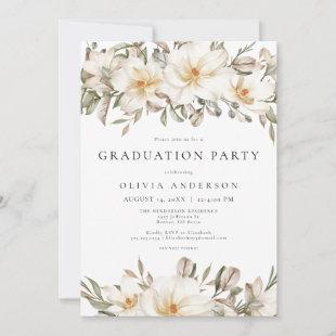 Elegant Creamy Ivory Floral Graduation Party Invitation