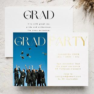 Elegant Custom Gold Graduation Photo Party Foil Invitation