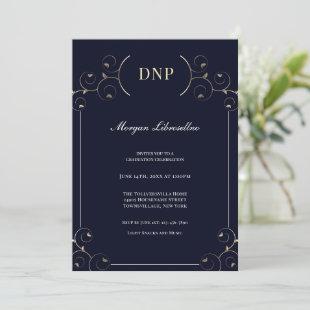 Elegant DNP degree Gold Blue Graduation Party Invitation