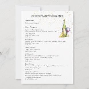 Elegant Double Sided MENU Template Wine Cheese