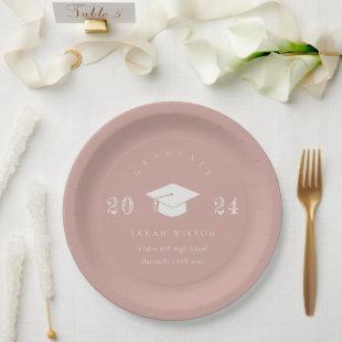 Elegant Dusky Blush Pink Minimal Simple Graduation Paper Plates