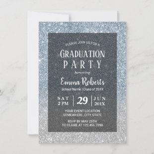 Elegant Dusty Blue & Silver Glitter Graduation Invitation