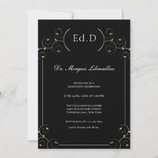 Elegant Ed.D Gold Black Graduation Invitation