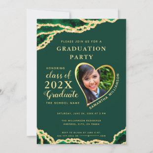 Elegant Emerald Green & Gold Agate 2023 Graduation Invitation
