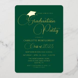 Elegant Emerald Green Gold Graduation Invitation