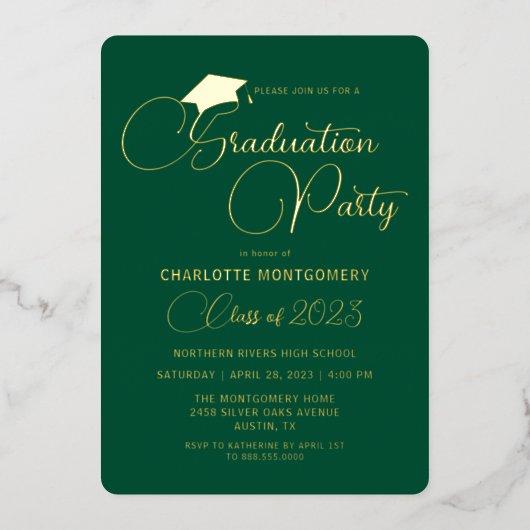 Elegant Emerald Green Gold Graduation Invitation