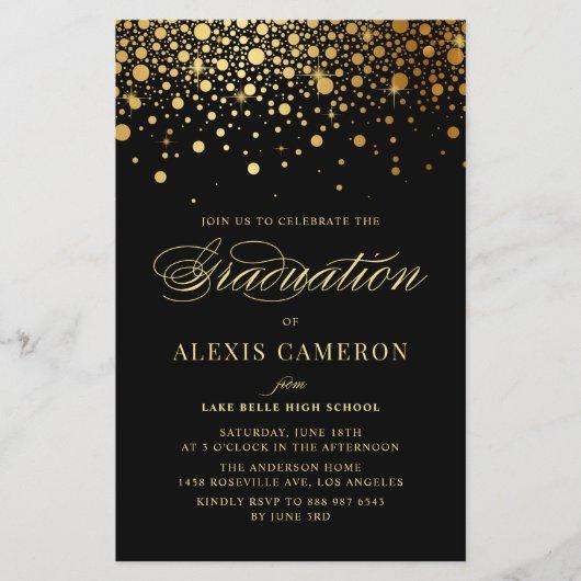 Elegant Faux Gold Foil Black Graduation Invite
