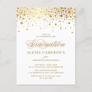 Elegant Faux Gold Foil Confetti Graduation Invitation Postcard