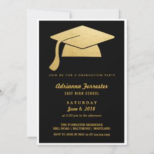 Elegant Faux Gold Foil Grad Hat Graduation Party Invitation