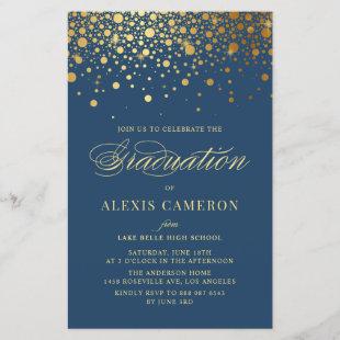 Elegant Faux Gold Foil Navy Blue Graduation Invite
