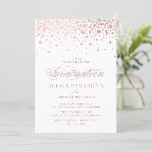 Elegant Faux Rose Gold Foil Confetti Graduation Invitation