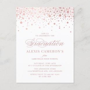 Elegant Faux Rose Gold Foil Confetti Graduation Invitation Postcard