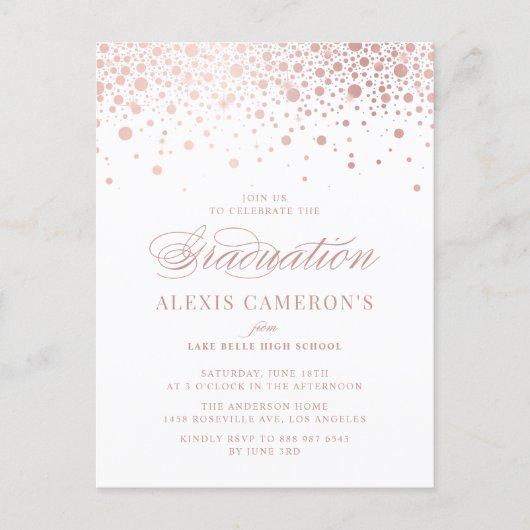 Elegant Faux Rose Gold Foil Confetti Graduation Invitation Postcard