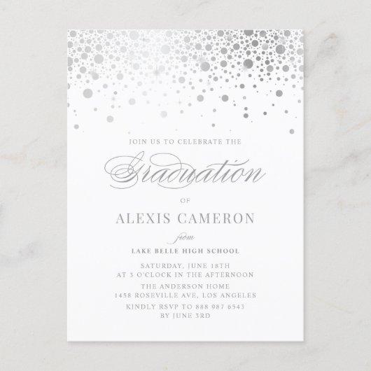Elegant Faux Silver Foil Confetti Graduation Invitation Postcard