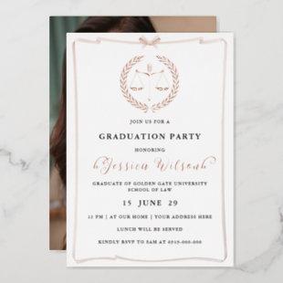 Elegant Female Law School Graduation Photo Foil Invitation