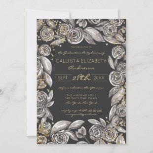 Elegant Floral Border: Stylish Graduation Party  Invitation