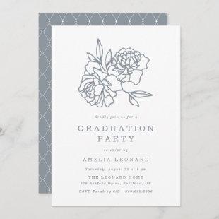 Elegant Floral Bouquet Slate Blue Graduation Party Invitation