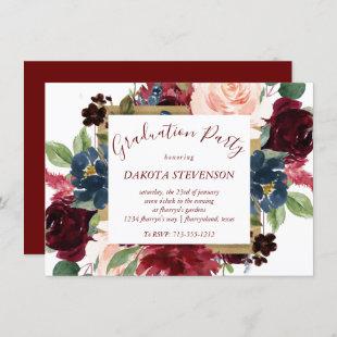 Elegant Floral | Burgundy Marsala Blush Graduation Invitation