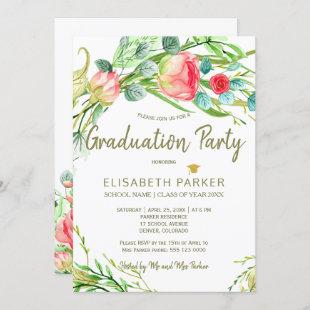Elegant floral chic garden roses graduation party invitation