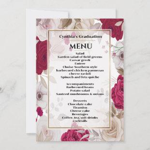 Elegant Floral Graduation Dinner Menu Invitation