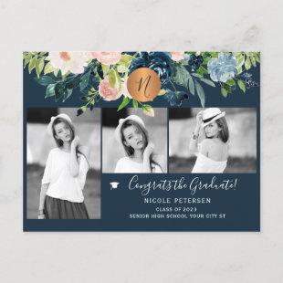 Elegant floral graduation party photo collage invitation postcard