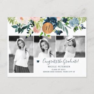 Elegant floral graduation party photo collage invitation postcard