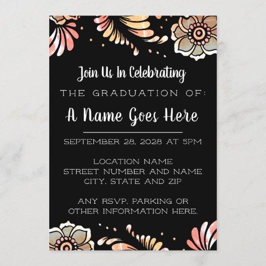 Elegant Floral Modern High School College Graduate Invitation