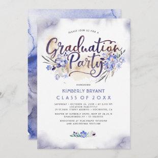 Elegant Floral Script Watercolor Graduation Party Invitation