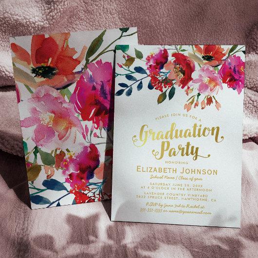 Elegant Floral Watercolor Graduation Party Invitation