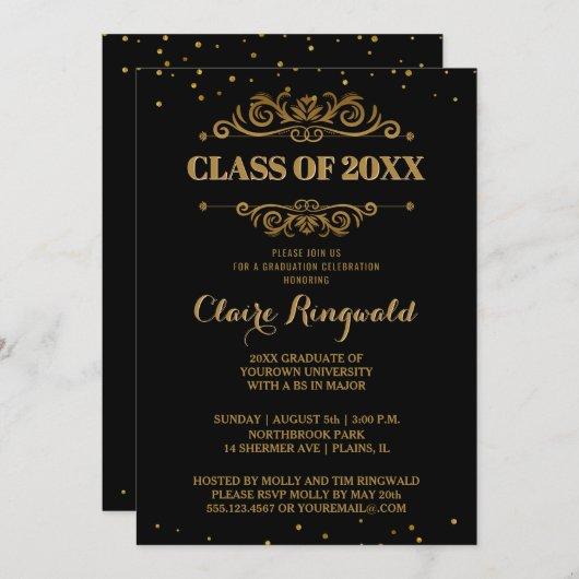 Elegant Formal Black Gold College Graduation Party Invitation