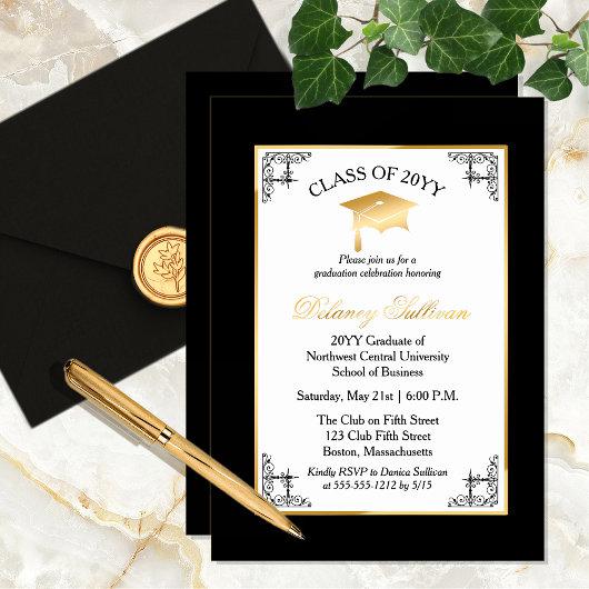 Elegant Formal College Graduation Party Gold Foil Invitation