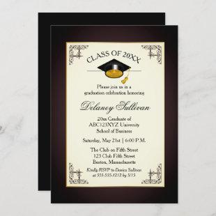 Elegant Formal Gold College Graduation Party Invitation