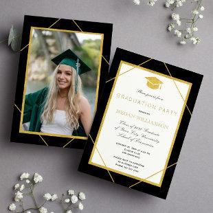 Elegant formal gold grad hat graduation party invitation