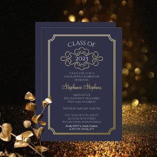 Elegant Frame Blue College Graduation Party  Foil  Foil Invitation