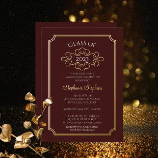 Elegant Frame Maroon College Graduation Party Foil Invitation