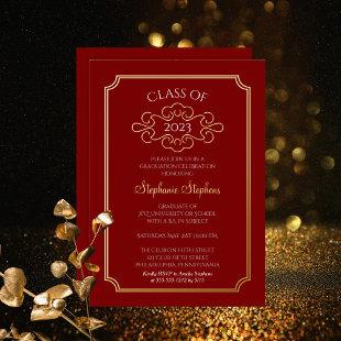 Elegant Frame Red College Graduation Party  Foil Invitation