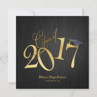 Elegant Funky Gold Class of 2017 Graduation Invitation