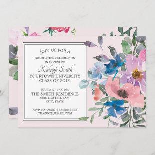 Elegant Garden Purple Pink Floral Grad Party Invitation