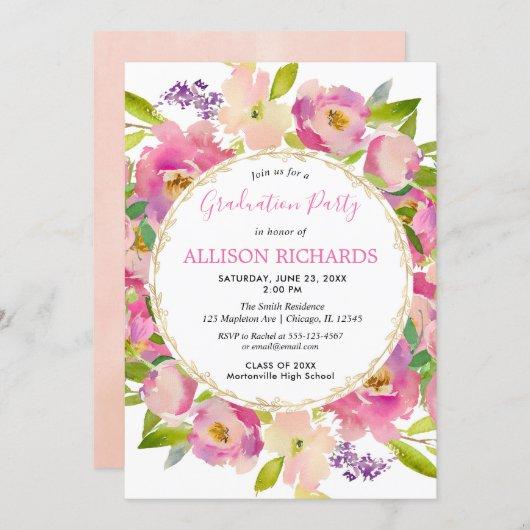 Elegant garden theme pink flora graduation party invitation
