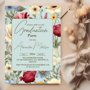 elegant  garden wildflowers meadow graduation invitation