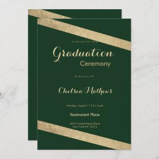 Elegant geometric forest green gold Graduation Invitation