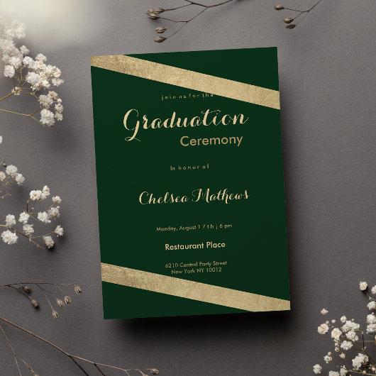 Elegant geometric forest green gold Graduation Invitation