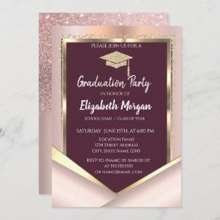 Elegant Glitter  Diamonds Maroon Graduation  Invitation