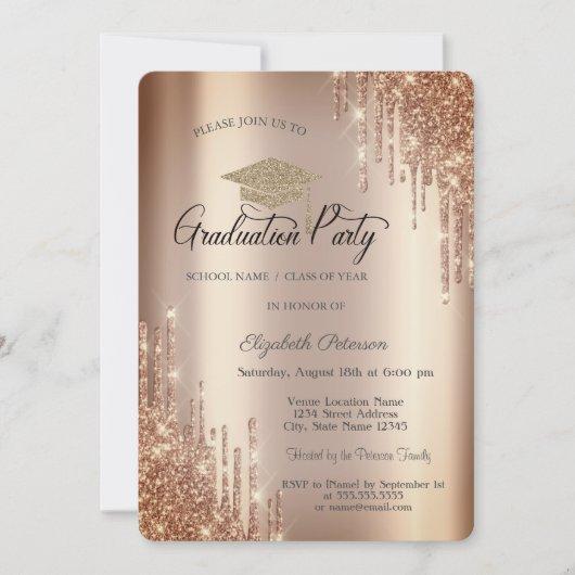 Elegant Glitter Drips,Grad Cap Graduation  Invitation