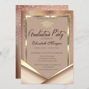 Elegant Glitter Gold Frame Diamonds Graduation Invitation