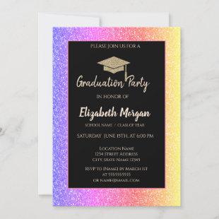 Elegant Glitter Grad Cap Colorful Glitter Invitation